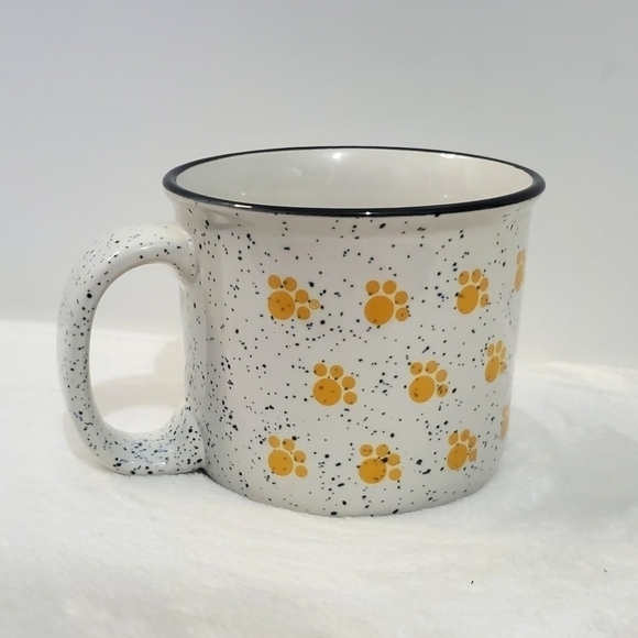 𝅺SPECKLED Animal Paw Prints White Navy Blue Yellow Coffee Cup Mug 12 Oz - Picture 4 of 10